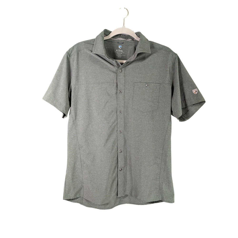 Kuhl Shirt Mens M Olive Green Short Sleeve Button Down Tapered Fit Stretch Shirt